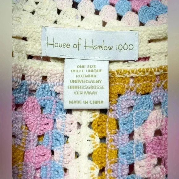 House of Harlow 1960 OS Knitted Crocheted Pastel Coastal Granny Square Vest - Picture 5 of 6